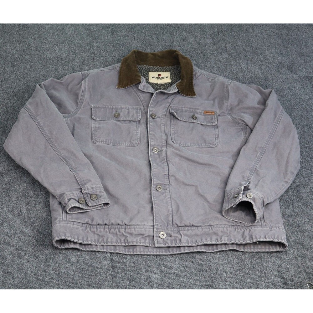 Vintage Woolrich Sherpa Lined Canvas Barn Jacket Gray Chore Coat Mens Size Large